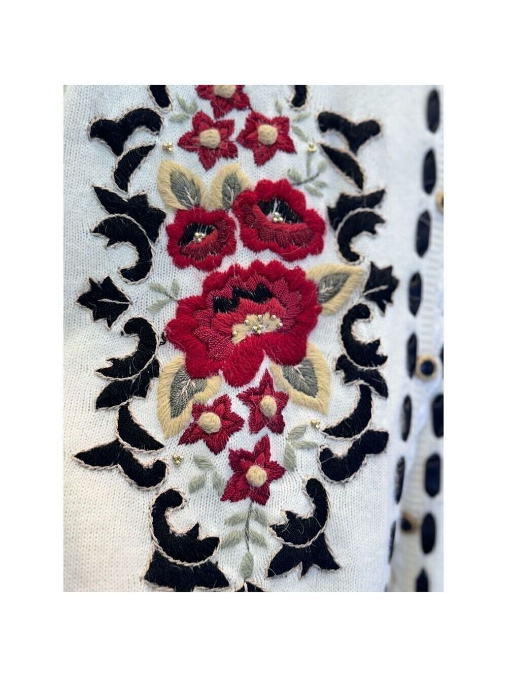 Jantzen classics size large black cream satin red embroidery Vintage - Picture 5 of 16